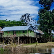 The basic jungle lodge Zacambu on shore of Rio Javari (in Peru)